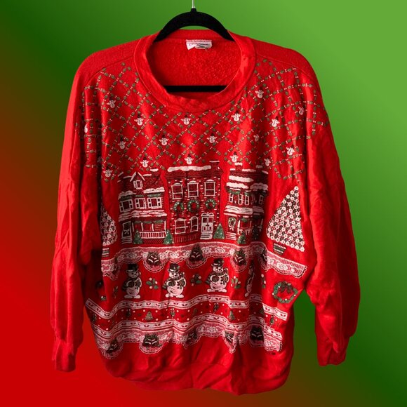 90s Vintage Nutcracker Red Christmas Sweatshirt Women’s L Holiday Crewneck - Picture 1 of 7